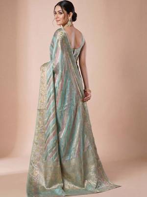 Multicolor woven design zari organza handloom banarasi saree 2