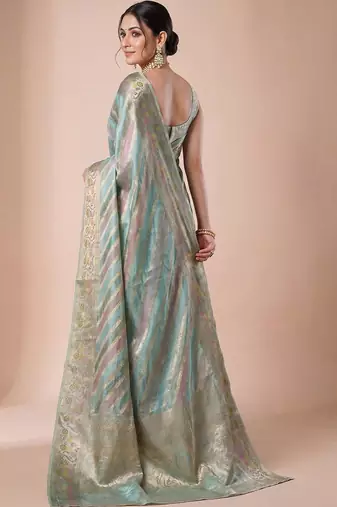 Multicolor woven design zari organza handloom banarasi saree