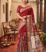 Mehendi ethnic motifs silk blend tussar saree