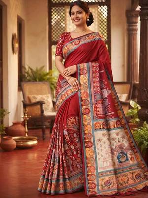 Mehendi ethnic motifs silk blend tussar saree 2