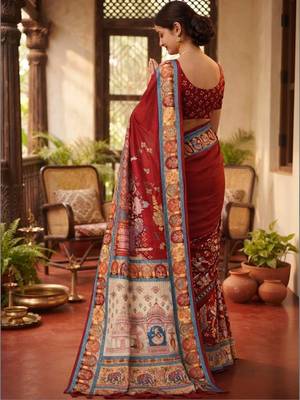 Mehendi ethnic motifs silk blend tussar saree 3
