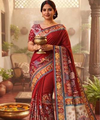 Mehendi ethnic motifs silk blend tussar saree 4