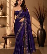 Purple floral embroidered fusion saree