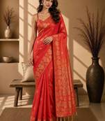 Orange woven design art silkfusion banarasi saree