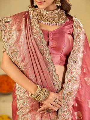 Rose woven design embroidered silk blend heavy work banarasi saree 5