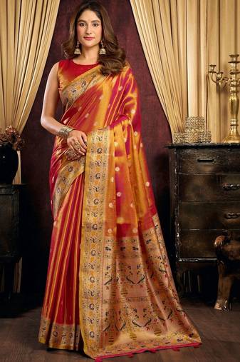 Orange woven design tissue saree