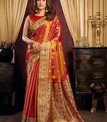 Orange woven design tissue saree