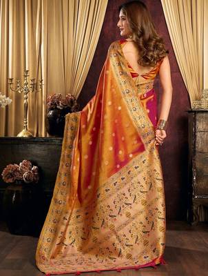 Orange woven design tissue saree 2