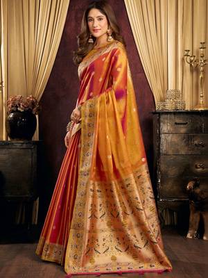Orange woven design tissue saree 3