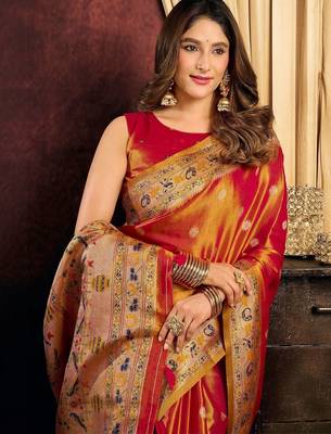 Orange woven design tissue saree 5