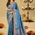 Teal woven design embroidered silk blend heavy work banarasi saree