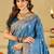 Teal woven design embroidered silk blend heavy work banarasi saree