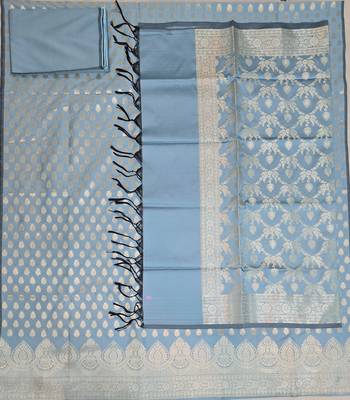 Grey blue katan silk blend dress materials 2