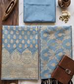 Grey blue katan silk blend dress materials