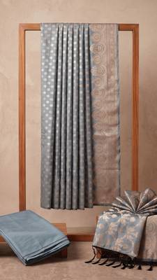 Grey blue katan silk blend dress materials 3