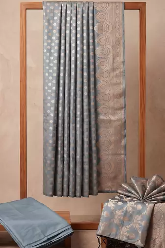 Grey blue katan silk blend dress materials