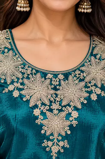 premium chinon with front & back embroidery work with can-can