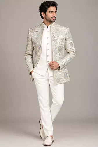 White sky open jodhpuri for man ::: bandhgala ethnic wear