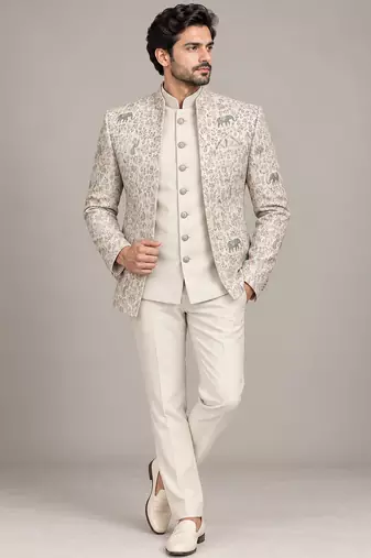 White pink open jodhpuri for man ::: bandhgala ethnic wear