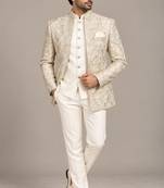 White beige jodhpuri for man ::: bandhgala ethnic wear