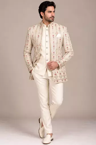 Gold beige open jodhpuri for man ::: bandhgala ethnic wear