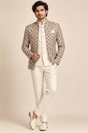Gold green open jodhpuri for man ::: bandhgala ethnic wear