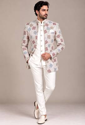 White multicolor open jodhpuri for man ::: bandhgala ethnic wear 1