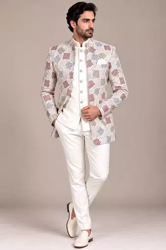 White multicolor open jodhpuri for man ::: bandhgala ethnic wear