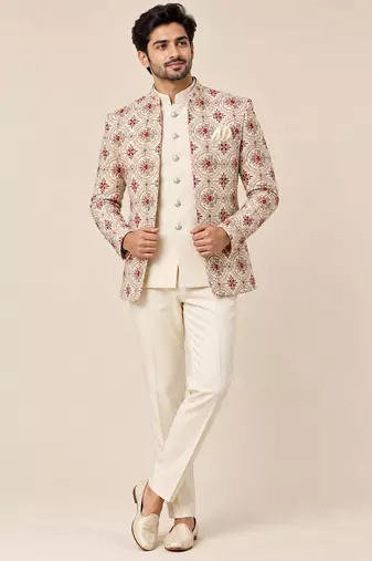 Gold maroon open jodhpuri for man ::: bandhgala ethnic wear