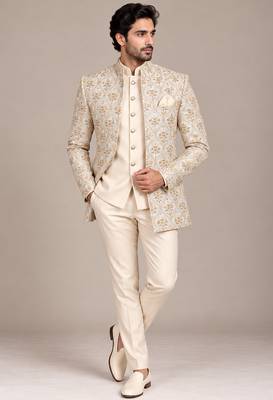 Beige gold touchup open jodhpuri for man ::: bandhgala ethnic wear 1