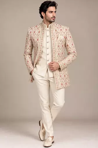 Gold maroon touchup open jodhpuri for man ::: bandhgala ethnic wear