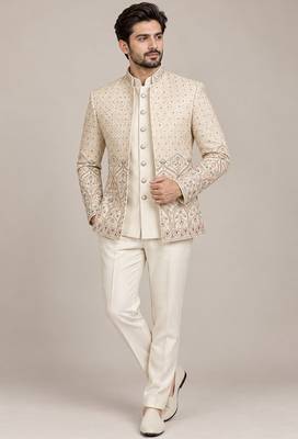 Gold beige jodhpuri for man ::: bandhgala ethnic wear 1