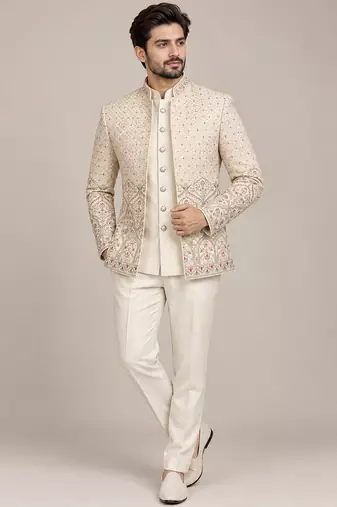 Gold beige jodhpuri for man ::: bandhgala ethnic wear