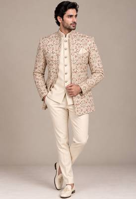 Beige maroon open jodhpuri for man ::: bandhgala ethnic wear 1