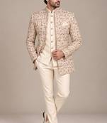 Beige maroon open jodhpuri for man ::: bandhgala ethnic wear
