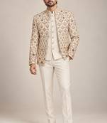 Gold beige jodhpuri for man ::: bandhgala ethnic wear