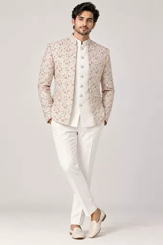 Gold beige jodhpuri for man ::: bandhgala ethnic wear