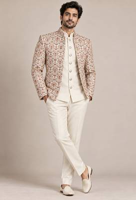 Beige maroon open jodhpuri for man ::: bandhgala ethnic wear 1