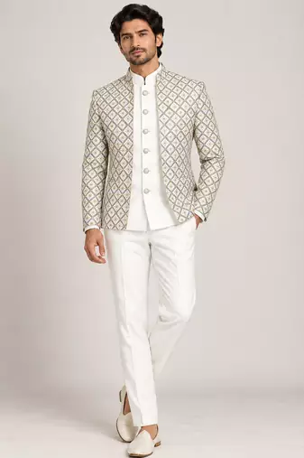 White grey open jodhpuri for man ::: bandhgala ethnic wear