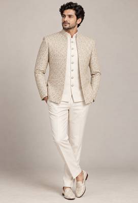 Golden beige open jodhpuri for man ::: bandhgala ethnic wear 1