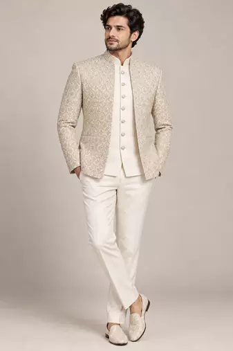 Golden beige open jodhpuri for man ::: bandhgala ethnic wear