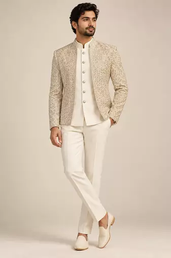 Golden beige jodhpuri for man ::: bandhgala ethnic wear