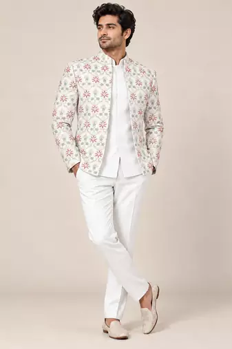 White maroon touchup open jodhpuri for man ::: bandhgala ethnic wear
