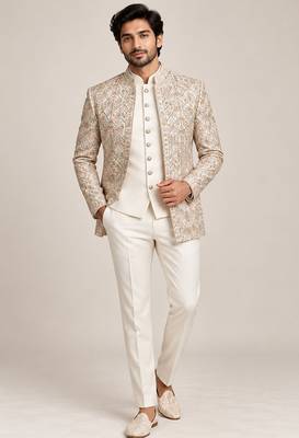 Beige pink touchup open jodhpuri for man ::: bandhgala ethnic wear 1
