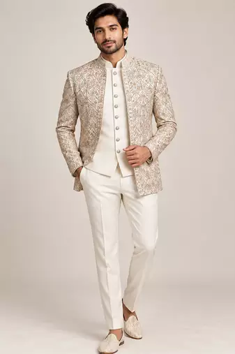 Beige pink touchup open jodhpuri for man ::: bandhgala ethnic wear