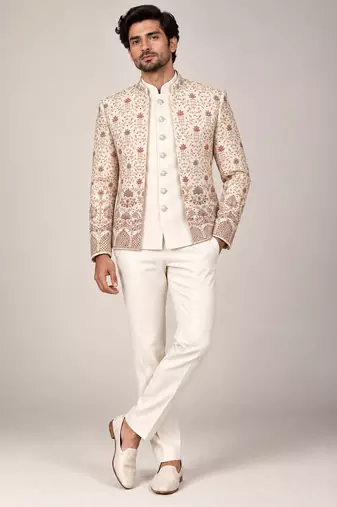 Golden beige open jodhpuri for man ::: bandhgala ethnic wear