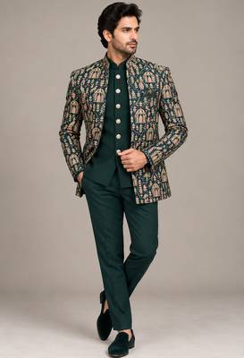Green open jodhpuri for man ::: bandhgala ethnic wear 1