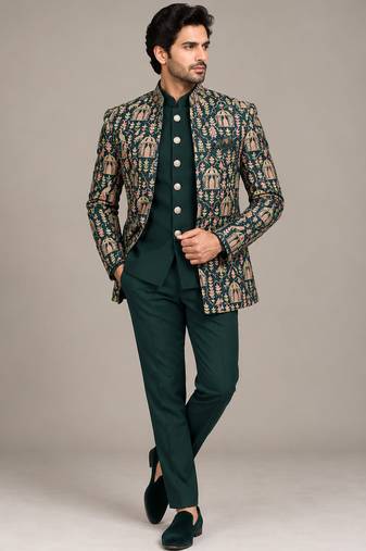 Green open jodhpuri for man ::: bandhgala ethnic wear