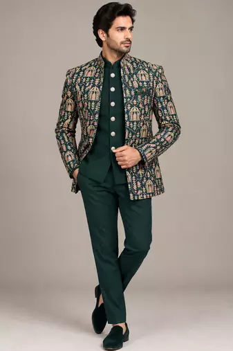 Green open jodhpuri for man ::: bandhgala ethnic wear