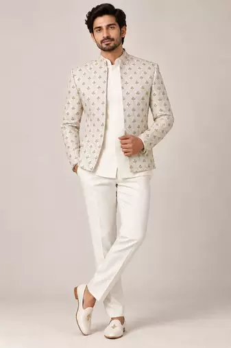 Beige gold touchup open jodhpuri for man ::: bandhgala ethnic wear